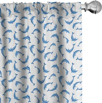 Image de ABAKUHAUS Animaux marins Rideaux, voilages, motif avec dauphins parmi les animaux sauvages marins Nageant Créatures aquatiques, 2 pièces 75 x 225 cm, bleu blanc