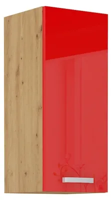 Produktbild von Hängeschrank 30 cm Eiche Artisan + Rot Hochglanz Küchenzeile Küchenblock Küche