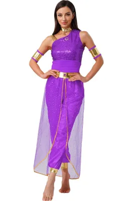 Produktbild von Damen Bauchtänzerin Kostüm Gr. L Arabische Prinzessin – Orient Dance Jumpsuit mit Hose, Tanzbekleidung für Karneval & Party, Fasching, Halloween