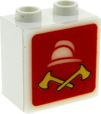 Produktbild von 1x Lego Elektrik Lichtstein Gehäuse weiß 2x2 rot Feuerwehr Logo 2384pb08 2383c08