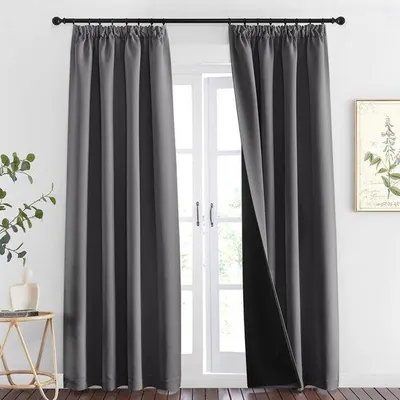 Image de Rideaux occultants thermiques pour chambre à coucher et salon, lot de 2, 140x245 cm, gris