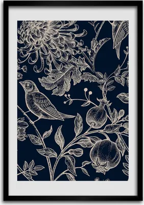 Produktbild von Bild - Bilderrahmen - 50 cm x 70 cm - MDF - Rahmen - Wandkunst Blumen und Vögel