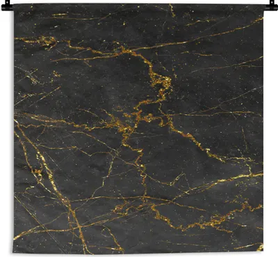 Produktbild von MuchoWow® Wandteppich Wandbehang Marmor - Schwarz - Gold 60x60 cm Tapisserie Dekoration Wandtuch - Dekorationen - Wand Decke