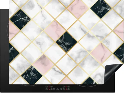 Obrázek produktu pro KitchenYeah® Kryt varné desky mramor - geometrické tvary - vzor - 71x52cm, dekorace do kuchyně, keramický kryt varné desky, krycí deska na varnou desku