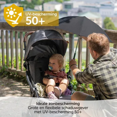 Obrázok produktu pre Slnečník na kočík 73 cm, čierny, UV ochrana, univerzálna svorka, pre kočík