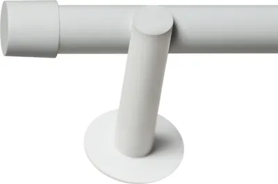 A close-up studio shot of a white curtain rod bracket and a section of the rod.