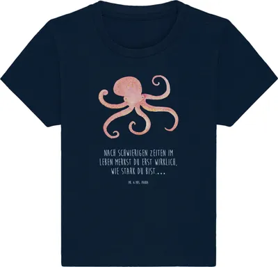 Produktbild von Mr. & Mrs. Panda T-Shirt Tintenfisch 0. - 6. Monat - French Navy - Geschenk, Baby Kurzarmshirt, Kinder, Krake, Lustige Sprüche, Top, Meer, Meerestier, Kleinkind Shirt