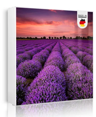 Zdjęcie produktu dla banjado metalowa szafka na klucze, duża 30x30 cm z 32 haczykami, może służyć jako tablica magnetyczna, biały korpus, zawias po prawej stronie, Lavendelfeld [SKGW1 12678]