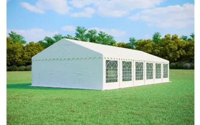 Obrázek produktu pro Párty stan 6x12 m STANDARD PLUS – PVC 500 g/m² s protipožární úpravou, pozinkovaná ocel Ø38 mm, až 150 osob - Bílá