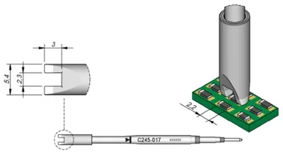 Obrázok produktu pre JBC SMD odpájkovací hrot série C245, C245017/2,3 mm, pre čipové komponenty C245017