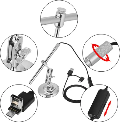 Image de 1pc 200X 8?LED Microscope Endoscope 1080P Caméra Loupe USB/Micro USB pour Ordinateur/Cellulaire