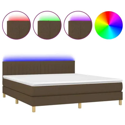 Image de vidaXL Lit Boxspring avec matelas & LED Marron foncé 180x200 cm Tissu