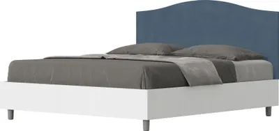 Produktbild von ITYHOME - Bett ohne Lattenrost 160x200 Bettgestell Esche weiß Bett-Kopfteil mit Mikrofaserbezug Blau Grace