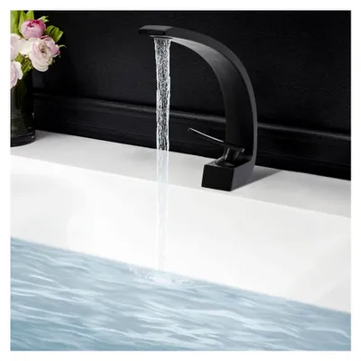 Produktbild von Wasserhahn Bad, Messing Waschbecken Armatur Wasserdruck 80pa, Einhebelmischer Badarmatur, Schwarz