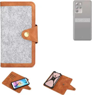 Produktbild von K-S-Trade Handyhülle kompatibel mit HTC U23 Pro Schutzhülle Filz-Hülle Kunst-Leder hellgrau braun (1x)