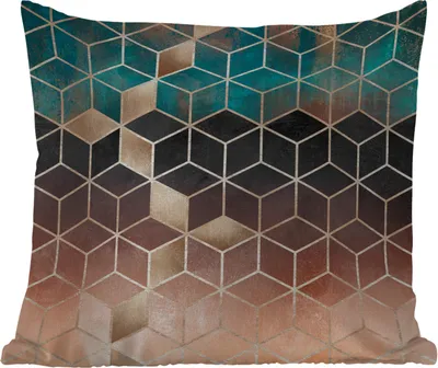 Produktbild von MuchoWow® Outdoor Kissen - Abstrakt - Würfel - Gold - Muster - Luxus - 45x45 cm - Wetterfest - Lounge Kissen - Fotokissen - Dekoratives Kissen