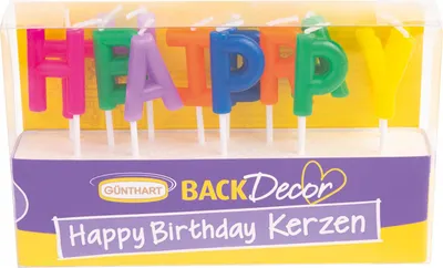 Produktbild von BackDecor Happy Birthday Wachskerzen, bunt