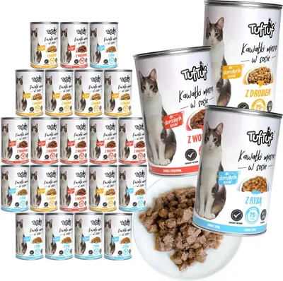 Obrázok produktu pre TufTuf | Krmivo pre mačky – zmes príchutí – súprava mokrého krmiva, 24 konzerv po 415 g – zmes krmiva pre mačky