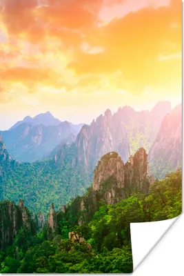 Produktbild von MuchoWow® Poster Berge - Bäume - Sonnenuntergang - Natur 20x30 cm - Papierdruck