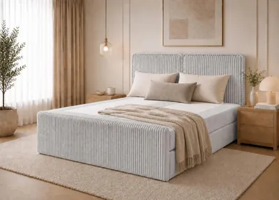 Produktbild von Boxspringbett ALIS Bett mit Bettkästen Doppelbett Stauraum Schlafzimmer Polsterbett aus Cordstoff (120x200, Hellgrau - Tilia 86, ohne Topper)