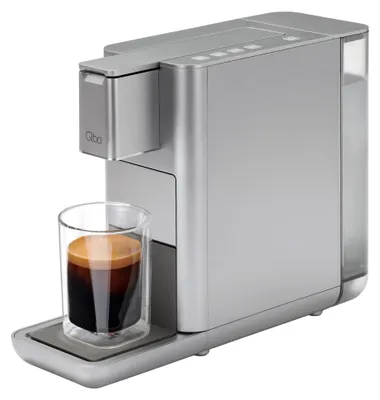 Produktbild von Tchibo Qbo Kapselmaschine, ICONIC, Frozen Silver Premium Kapselmaschine für Espresso, Caffè Crema und Caffè Grande, PressBrew Technologie, kompaktes Design