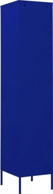 A tall, narrow, blue metal locker cabinet is shown against a white background.