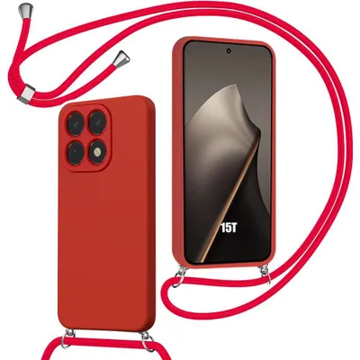 Image de Coque pour Xiaomi 15T, Protection Souple Antichoc Anti-Rayure Silicone avec Cordon Rouge