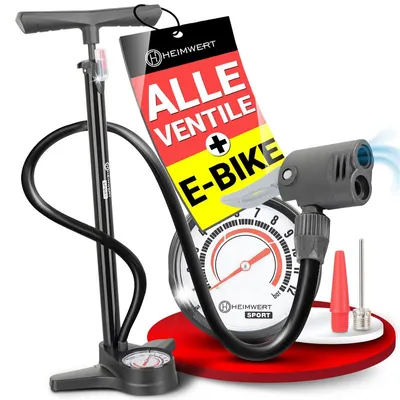 Produktbild von HEIMWERT Premium Fahrrad Luftpumpe für alle Ventile, hochpräzises Manometer, komfortable 12 bar Universal Standpumpe Fahrrad – Luftpumpe Fahrrad für maximale Zuverlässigkeit - Bike Pump