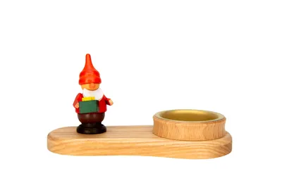Imagen del producto de Soporte para velas tipo "teelicht" con forma de gnomo, con detalles coloridos. Dimensiones: 13x7x6 cm. Producto nuevo