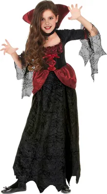 Produktbild von Edle Vampirin Halloween Kinderkostüm schwarz-rot - 134/140 (10-12 Jahre)