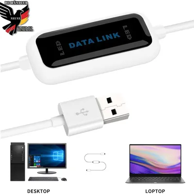 Produktbild von USB 2.0 Datenkabel PC-zu-PC – 160 cm Kopier- & Synchronisationskabel Sync Link Kabel für Multimedia & Datenübertragung Windows 11/10/8/7/Vista/XP/2000