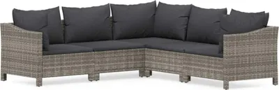 Produktbild von vidaXL 5-tlg. Garten-Lounge-Set mit Kissen Grau Poly Rattan