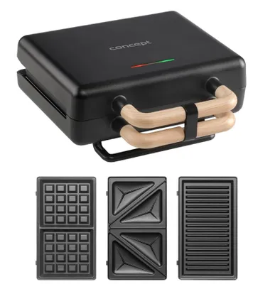 Image de Appareil 3-en-1 pour sandwichs, plaques interchangeables, 800 W, noir, modèle SV3091