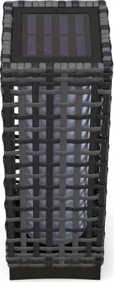 Produktbild von Außenleuchte mit Solarmodul, Einschaltautomatik, 8 h Betriebszeit, Rattanoptik, Stahl, 15,5 x 15,5 x 46 cm, Grau