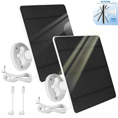 Zdjęcie produktu dla Zestaw 2 sztuk paneli słonecznych 5W, klasa IP65, przeznaczonych do kamer Ring (Stick Up Cam, Spotlight Cam, Plus, Pro), z regulowanym panelem PET, ładowarka solarna