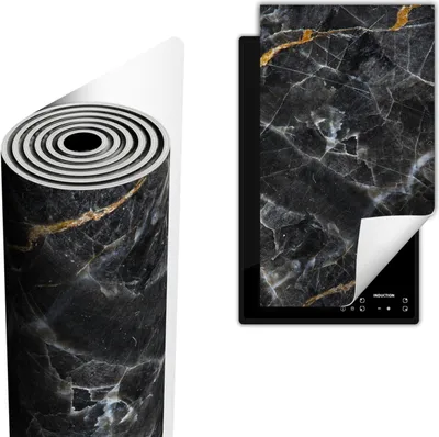 Produktbild von Herdabdeckplatte abdeckung Glaskeramikkochfeld abdeckplatte 30x52 cm Anti Rutsch Matte Aufrollbar, Marmor Schwarz