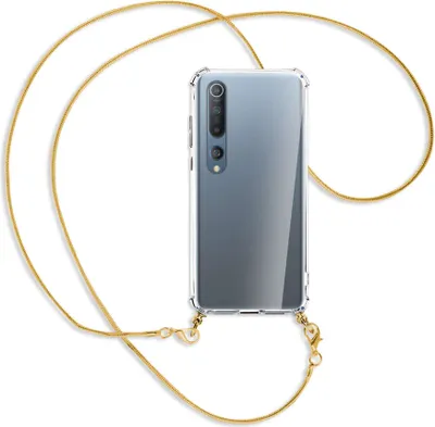 Produktbild von Handykette Backcover-Schutzhülle mit Band (Metall goldfarben) für Xiaomi Mi 10 (Pro) - goldfarbene Kette Snake