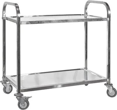 Immagine prodotto di Carrello da cucina in acciaio inossidabile Unyqoos®, con 2 ripiani, capacità di carico di 150 kg, ruote girevoli a 360° con freno di stazionamento – carrello per il servizio e il trasporto, ideale per cucine professionali e domestiche