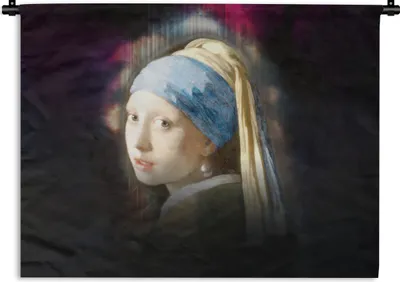 Produktbild von MuchoWow® Wandteppich Wandbehang Das Mädchen mit dem Perlenohrring - Vermeer - Nebel 60x45 cm Tapisserie Dekoration Wandtuch - Das Schlafzimmer