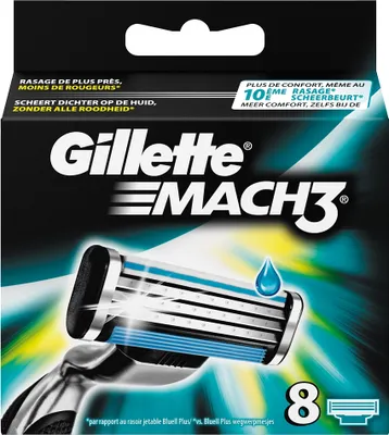 The image shows the packaging of Gillette Mach3 razor blades.
