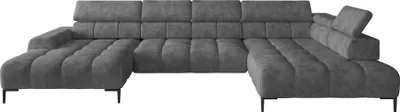 Produktbild von Plaza Ecksofa in U-Form, Rechte Seite, Funktional Komfortable Schlaffunktion Verstellbare Kopfstützen Verstellbarer Sitz Wellenfedersystem Hochelastischer Schaum 385x216 cm, Dunkelgrau