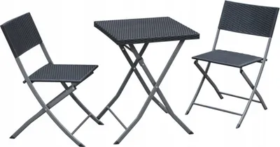 Produktbild von VBChome Balkonset 3 Teilig Antrazit Klappbar Zwei Sthul und Tisch Metall Kunststoff Polyrattan Balkonmöbel Gartenmöbel 2 Personen Bistroset Kaffeetisc