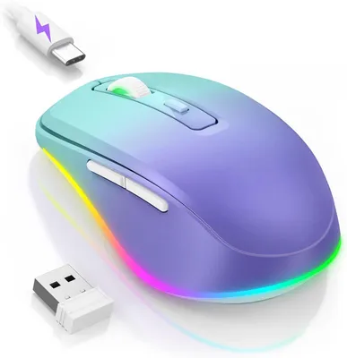 Produktbild von seenda Kabellose Maus LED, Wiederaufladbar Maus Kabellos mit Maus Jiggler, Leise 2.4G USB Funkmaus für Laptop, Computer Wireless Mouse Beleuchtet