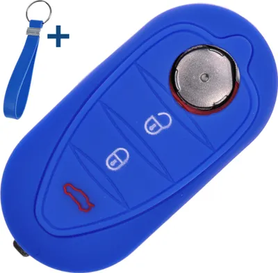 Produktbild von Auto Schlüssel Silikon Schutz Hülle + Schlüsselband Blau kompatibel mit ALFA Romeo Mito Giulietta 940 4C ab 2008 3 Tasten Klappschlüssel