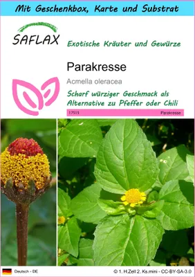Produktbild von SAFLAX Geschenk Set - Parakresse - Acmella oleracea - 500 Samen - Mit Geschenkbox, Versandaufkleber, Geschenkkarte und Anzuchtsubstrat