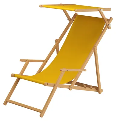 Produktbild von Gartenliege gelb Strandliege Sonnenliege Holz Relaxliege Sonnendach Deckchair Strandstuhl 10-302NS