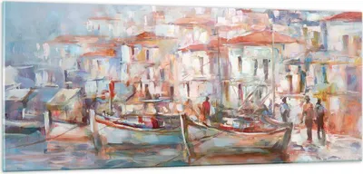 Produktbild von Bilder auf glas - Einteilig - Insel Boote Hafen - 100x40cm - Glasbilder - Wandbilder - Bilder - zum Aufhängen bereit - Wanddekoration aus Glas - Glas Bilder - Wandbild auf Glas - GAB100x40-4852