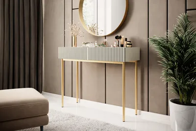 Zdjęcie produktu dla KONSOLA meble TOALETKA biurko z szufladami glamour 100 cm ryflowana złota