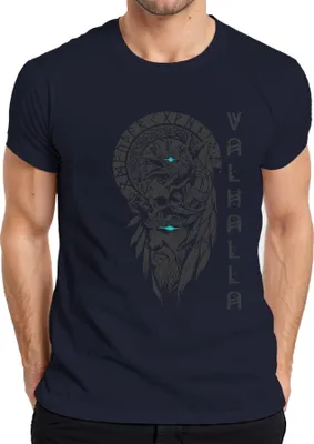 Produktbild von Valhalla Wikinger Helm Schädel Raben Runen Nordisch Gothic Odin Herren T-Shirt, Navy, XXL