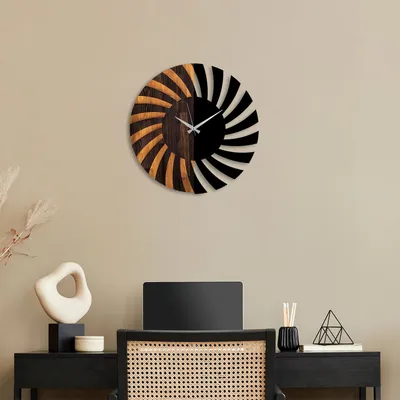 Obrázok produktu pre Opviq, Spiral, nástenné hodiny, orech, kov, 56 x 56 x 3 cm